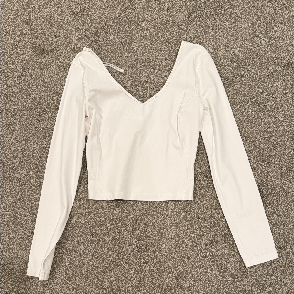 Lululemon White V-Neck Long Sleeve Top